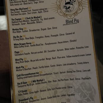 Blind Pig Speakeasy Lounge - menu - Cocktail Bars Near Me - San Francisco, California