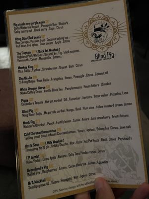Menu photo 7 Blind Pig Speakeasy Lounge San Francisco, CA