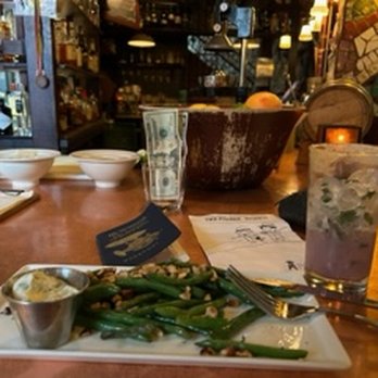McMenamins Ringler's Annex - green beans and vegan dip with butterfly effect cocktail - Speakeasies Near Me - Portland, Oregon