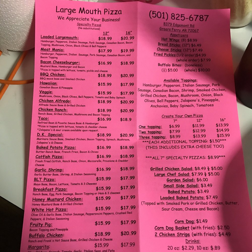 Large Mouth Pizza - Pizza menu - Pizza Near Me - Higden, Arkansas Large Mouth Pizza - Pizza menu - Pizza Near Me - Higden, Arkansas