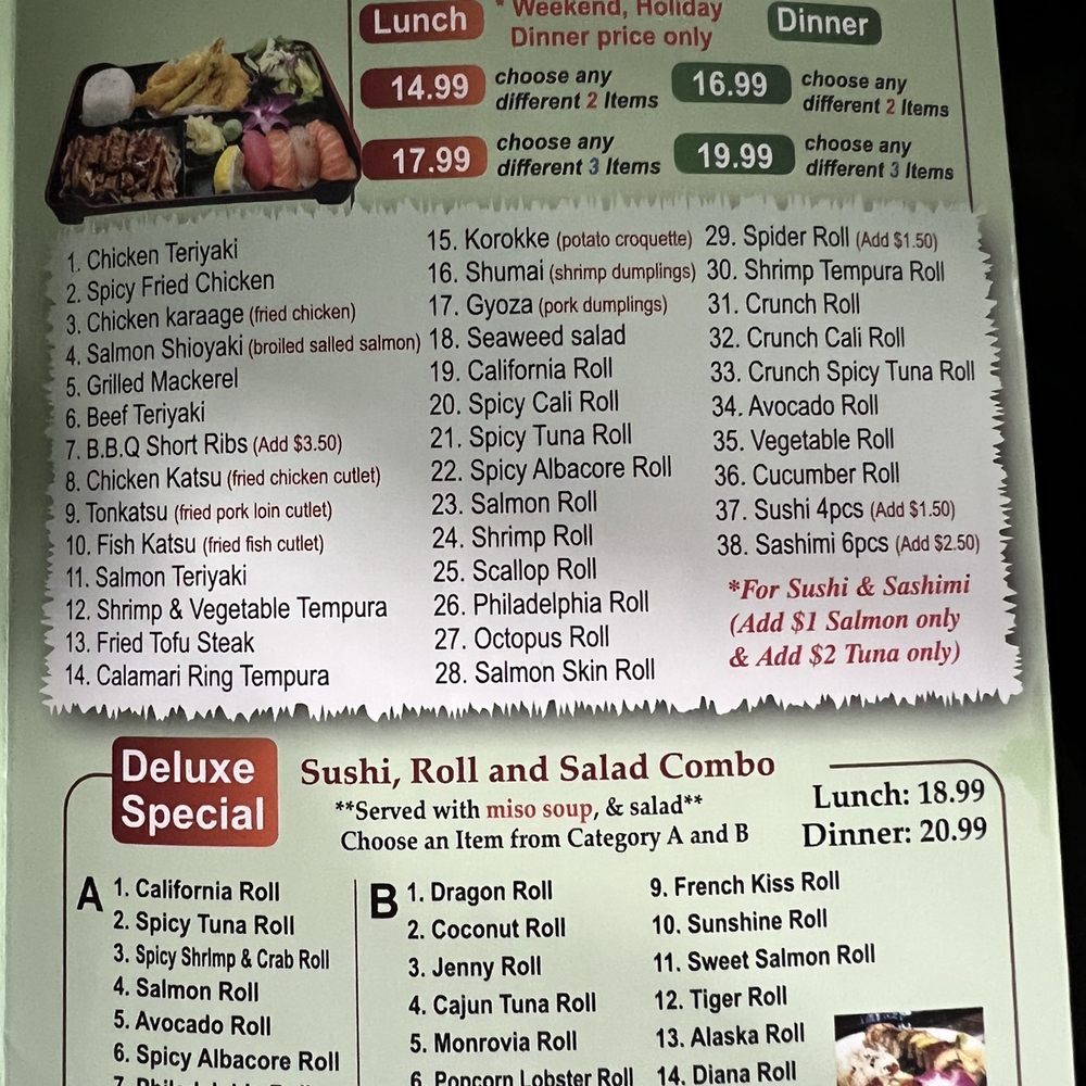 Kiku Sushi - Kiku Combos (lunch/dinner) and Deluxe Specials. Lots to choose from. - Japanese Near Me - Monrovia, California