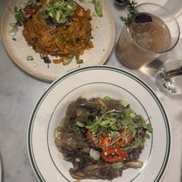 Kimchi fried rice + truffle japchae Kimchi fried rice + truffle japchae