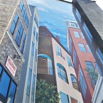 Fall Mural 4 - building detail and sky painted in 3D style - Public Art Near Me - Carmel, Indiana Fall Mural 4 - building detail and sky painted in 3D style - Public Art Near Me - Carmel, Indiana