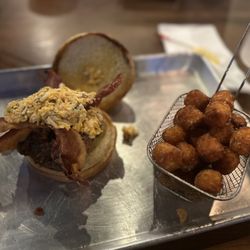 The Skybox Grill - Deep South burger with sweet potato tots($1 upcharge)