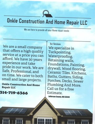 Onkle Construction And Home Repair LLC Logo