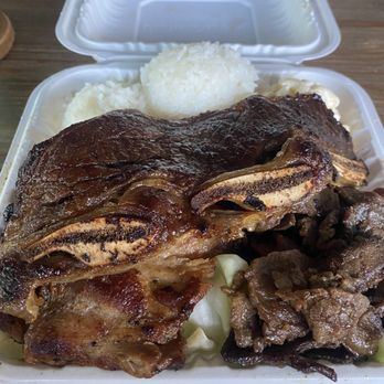 Ono Hawaiian BBQ - $16 BBQ MIXED PLATE: comes with BBQ CHICKEN, KALBI SHORT RIB, and beef on top of cabbage with 2 scoops of rice and side of macaroni salad. - Barbeque Near Me - La Habra, California Ono Hawaiian BBQ - $16 BBQ MIXED PLATE: comes with BBQ CHICKEN, KALBI SHORT RIB, and beef on top of cabbage with 2 scoops of rice and side of macaroni salad. - Barbeque Near Me - La Habra, California