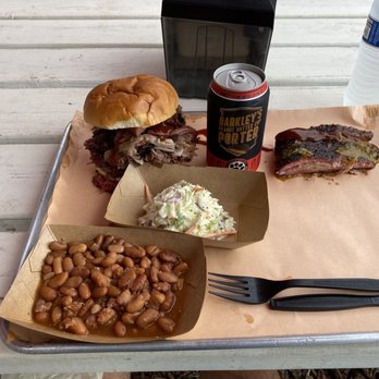 Caldwell County BBQ - The General Patton Sandwhich with two ribs on the side. - Barbeque Near Me - Gilbert, Arizona