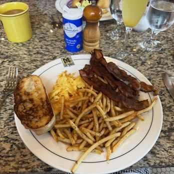 Cafe Mimosa - Scramble plate with a side of sausage and fries instead of house potatoes. None of their food is greasy, and the coffee is great.. - Breakfast & Brunch Near Me - San Clemente, California