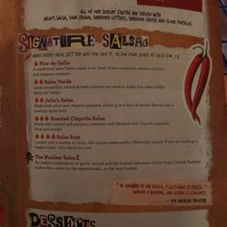 Julio's Barrio Mexican Restaurant - The Fajita, Salsa and Dessert menu.