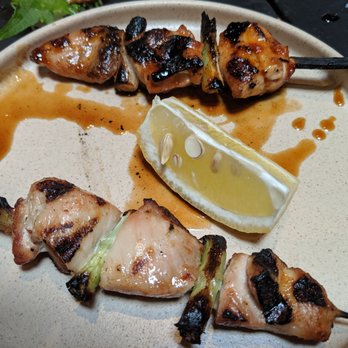 Kata Robata - Chicken Skewers, top teriyaki, bottom 'regular' - Sushi Bars Near Me - Houston, Texas Kata Robata - Chicken Skewers, top teriyaki, bottom 'regular' - Sushi Bars Near Me - Houston, Texas