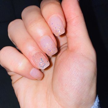 H&K Nail Salon - Powder dip nails with design by Angela - Nail Salons Near Me - Astoria, New York