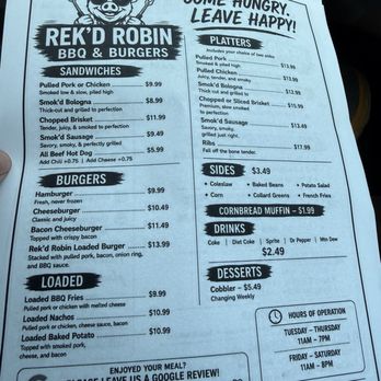 Rek'D Robin - Menu - Barbeque Near Me - Knoxville, Tennessee Rek'D Robin - Menu - Barbeque Near Me - Knoxville, Tennessee