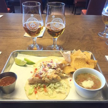 Ballast Point Brewing Long Beach - Fish tacos and a flight of beer. $6 for three. Drank one already ;) - Breweries Near Me - Long Beach, California
