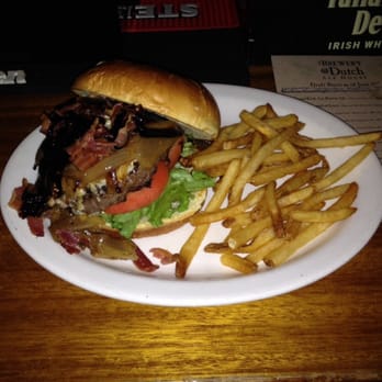 The Dutch - The Moody Blue Burger: Smoked blue cheese, caramelized onions, crumbled applewood smoked bacon, & balsamic reduction. - American Near Me - Saugerties, New York