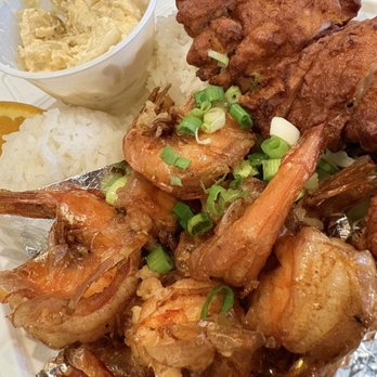 Island Rootz Cafe by Aunty Mailes - Garlic shrimp and mochiko chicken mixed plate - Hawaiian Near Me - Gardena, California Island Rootz Cafe by Aunty Mailes - Garlic shrimp and mochiko chicken mixed plate - Hawaiian Near Me - Gardena, California