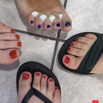 Nail Perfection II - Me and my three girls pedi fir my 55th bday! (I should go barefoot to tan entire foot lol) - Waxing Near Me - Canandaigua, New York