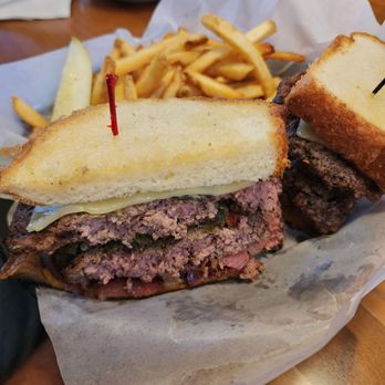 Farley's Food Fun & Pub - double burger - a bit room temp (notice the cheese isn't melted) - American Near Me - Roswell, New Mexico Farley's Food Fun & Pub - double burger - a bit room temp (notice the cheese isn't melted) - American Near Me - Roswell, New Mexico