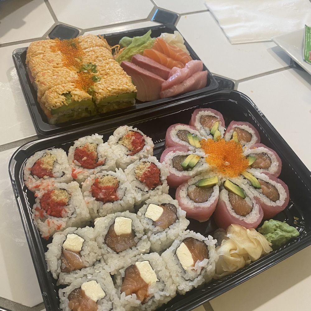 Ikoi Sushi - Top left to bottom right - Titanic Roll, lunch 6 Piece Mini Sashimi Dinner Combo, STC Roll, Philly Roll, Sakura Sakua Roll - Sushi Bars Near Me - San Rafael, California