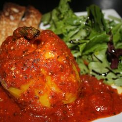 Tapas Italiano - Stuffed pepper MARINARA sauce chorizo, Ground beef, rice, tomatoes and herbs