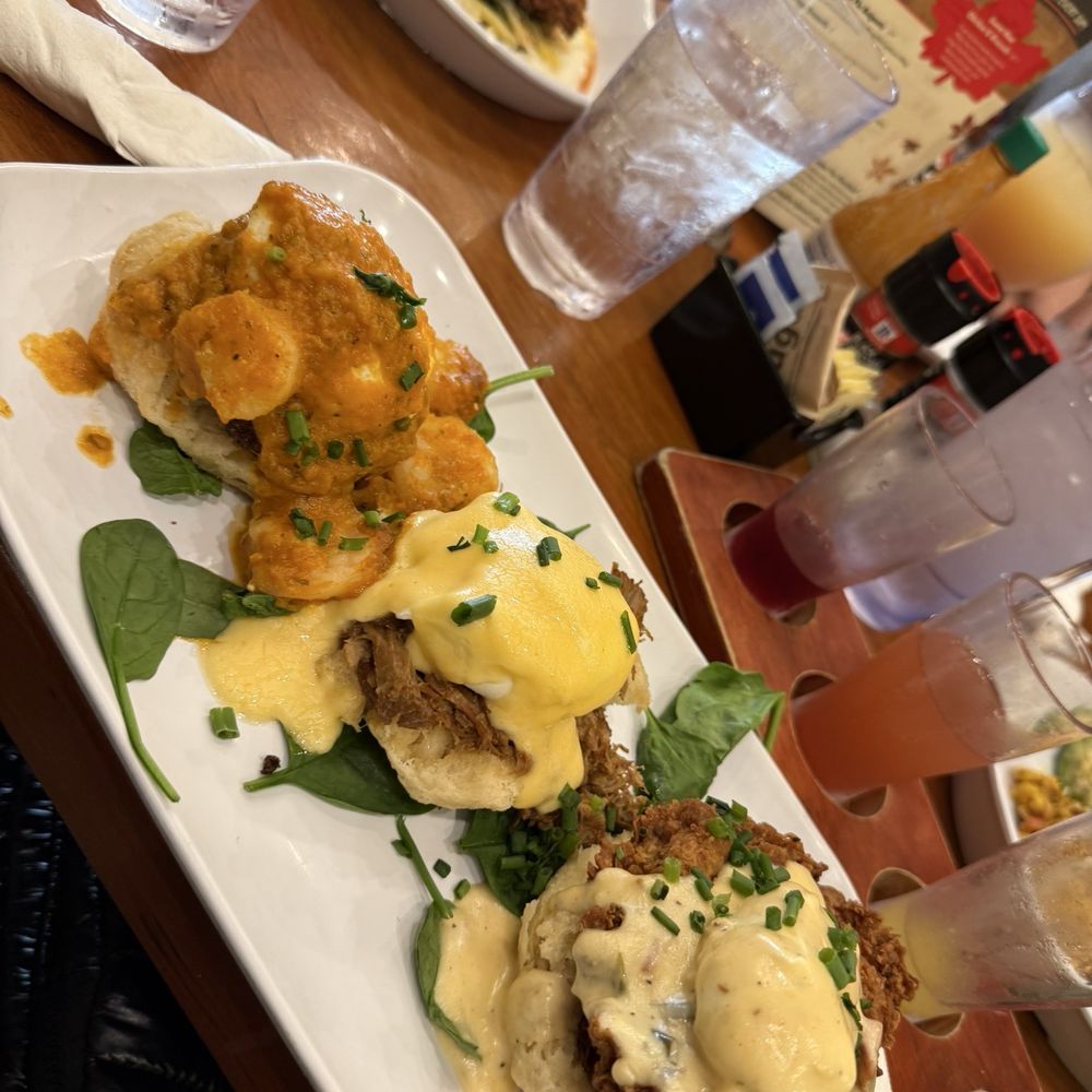 Ruby Slipper Decatur - The Trifecta (Eggs Cochon, Chicken St. Charles and Bayou Shrimp) - Breakfast & Brunch Near Me - New Orleans, Louisiana