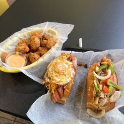 Coris DogHouse - Fried mushrooms, Jersey Italian and Jersey Fried (egg) with andouille sausage