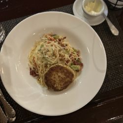 Molasses Grill - Angel hair pasta with a crab cake