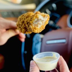 Cefco - Pensacola - You can get "Big chicken on a stick" with many different sauces we likes the jalapeño ranch dipping sauce. Yes please :)...