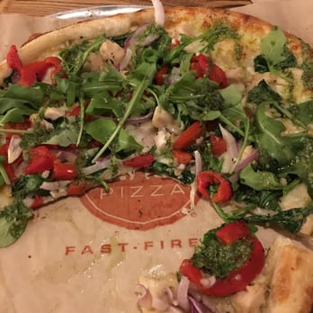 Blaze Pizza - Green stripe - I added spinach, red onion, basil and some Parmesan. DELICIOUS!! - Pizza Near Me - Riverside, California