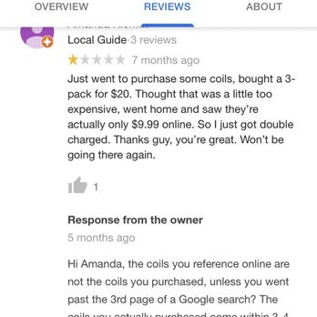 Cloud Chamber Vapor - Bad ownership. Customer is supposed to always be right - Vape Shops Near Me - North Ridgeville, Ohio Cloud Chamber Vapor - Bad ownership. Customer is supposed to always be right - Vape Shops Near Me - North Ridgeville, Ohio