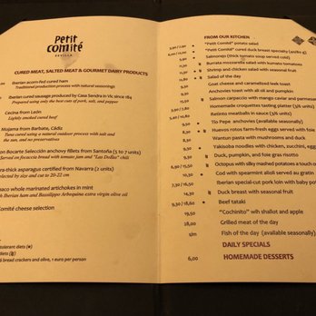 Petit Comite - Menu (April 2018) - Mediterranean Near Me - Seville, SE