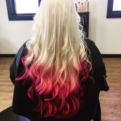 Evolve Salon - Platinum blonde with pink to red ombré