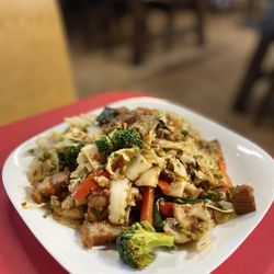 Original Thai Restaurant - #44 Drunken Noodles w/crispy pork belly...EXTRA spicy..."Thai hot"!