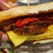 Photo of Bar Bombón - Philadelphia, PA, United States. Breakfast egg torta ($7 + $2 for sausage). Fine, but nothing special. Just Egg and Violife, nothing from scratch.