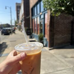 Store front with iced coffee
