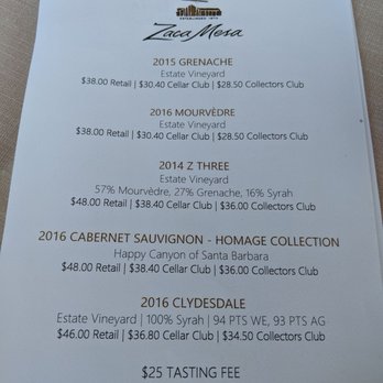Zaca Mesa Winery - Red tasting menu - Wineries Near Me - Los Olivos, California Zaca Mesa Winery - Red tasting menu - Wineries Near Me - Los Olivos, California