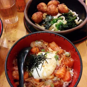 Gyo-O - Takoyaki bukkake and I think it was the spicy salmon Yukke don ... - Seafood Near Me - Richmond, British Columbia Gyo-O - Takoyaki bukkake and I think it was the spicy salmon Yukke don ... - Seafood Near Me - Richmond, British Columbia