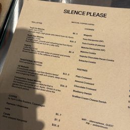 Latte and food menu