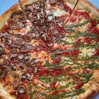 Pagliacci Pizza - Half Funghi Salsiccia Pizza - Half Tricolor Sun-ripened Tomato Combo Pizza (Large 17") - Pizza Near Me - Seattle, Washington Pagliacci Pizza - Half Funghi Salsiccia Pizza - Half Tricolor Sun-ripened Tomato Combo Pizza (Large 17") - Pizza Near Me - Seattle, Washington