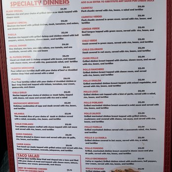 Los Ranchitos - a menu for a special dinner - Mexican Near Me - Geneseo, Illinois