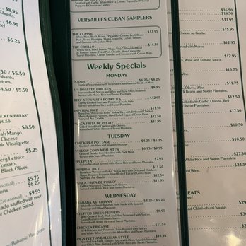 Versailles - Menu from March 2024 - Cuban Near Me - Miami, Florida