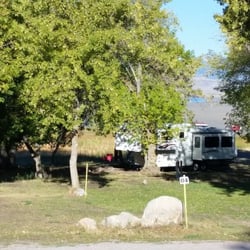 Bear Lake Hot Springs - We are located right on the beach. Look closely at this picture. you can see the water and sand right over the camper.