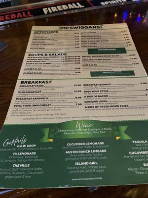 Menu photo 1 McSwiggan's Irish Pub The Colony, TX