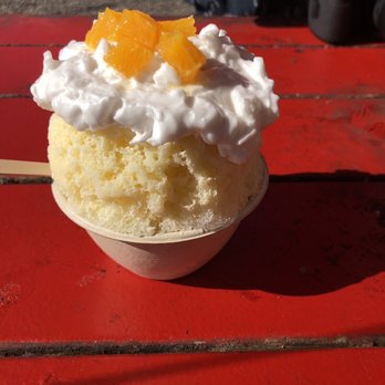 Wailua Shave Ice - Side view of the orange and cream shaved ice - Shaved Ice Near Me - Kapaa, Hawaii Wailua Shave Ice - Side view of the orange and cream shaved ice - Shaved Ice Near Me - Kapaa, Hawaii