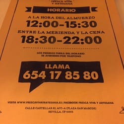 Fresca Viva y Artesana - Horario y pedidos