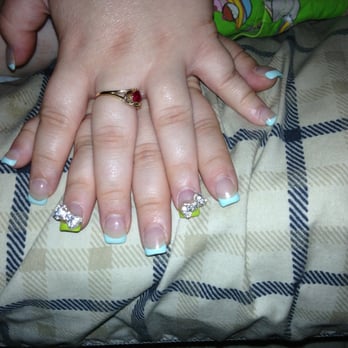 Christy Nail Salon - Baby blue and green with bows - Nail Salons Near Me - Ozone Park, New York Christy Nail Salon - Baby blue and green with bows - Nail Salons Near Me - Ozone Park, New York