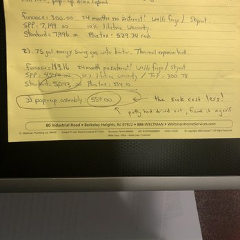 Weltman Home Services - $554 to replace a sink drain that only had dried out buddy. Fixed it for free in 15 minutes. - Plumbing Near Me - Berkeley Heights, New Jersey