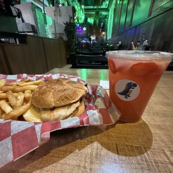 Jurassic Grill - Chickensaurus, Fries, Strawberry Lemonade, Interior - Burgers Near Me - Champaign, Illinois