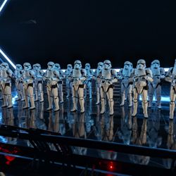 Stormtrooper hanger inside the Finalizer First Order Star Destroyer at Star Wars: Rise of the Resistance at Disney's Hollywood Studios.