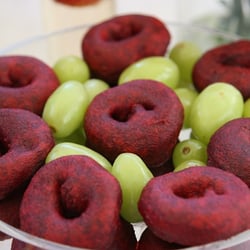 T's Mini Donuts - Red-Velvet with some delicious green grapes.