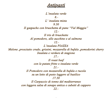 Menu photo 1 Ristorante Pizzeria Piazza Vérscio, TI